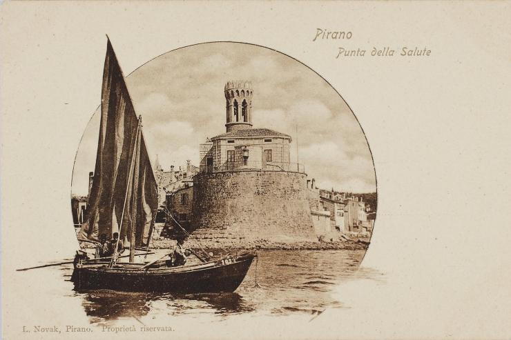 Piranski svetilnik, ok. 1900. Razglednica iz domoznanske zbirke Mestne knjižnice Piran