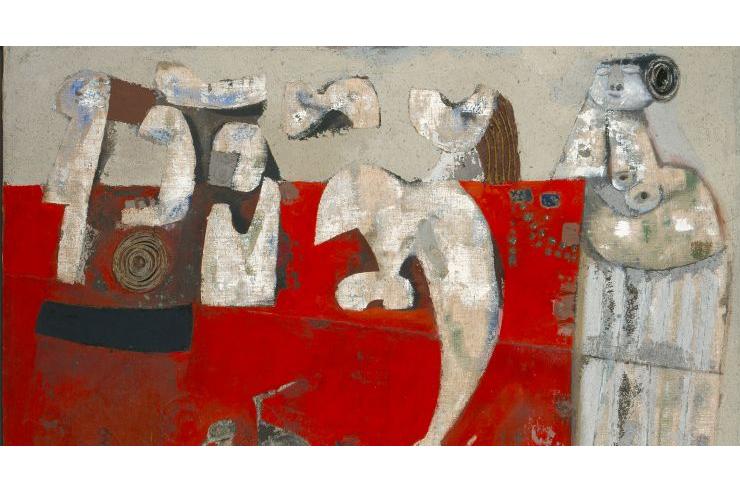 Marij Pregelj, Pompejansko omizje, mešane tehnike na platnu, 130.7 x 162.5 cm, Moderna galerija, Ljubljana