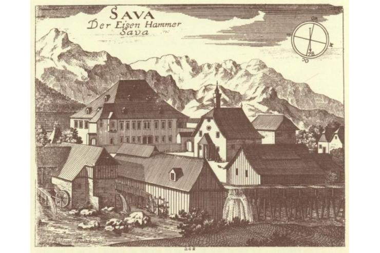 Andrej Trost, Sava, l. 1689, bakrorez, 12,4 cm x 15,7 cm (Die Ehre dess Hertzogthums Crain, III. Knjiga, str. 393), NUK.